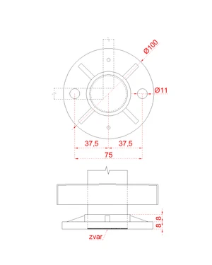 nerezový sloup, vrchní kotvení, 6 děrový, rohový: 90°, vrch pevný (ø 42.4x2mm), broušená nerez K320 /AISI304 - slide 3