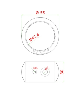 držiak madla, prstenec (ø 55mm /M6), na trubku ø 42.4mm, brúsená nerez K320 /AISI304 - slide 1