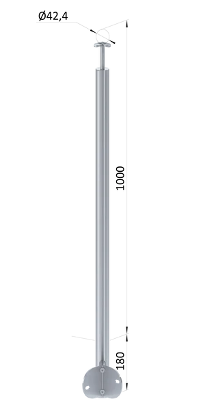 nerezový stĺp, bočné kotvenie rohové, bez výplne, rohový:90°, vrch pevný (ø 42.4x2mm), brúsená nerez K320 /AISI304 - slide 0