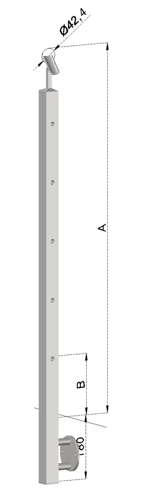 nerezový stĺp, bočné kotvenie, 5 dierový priechodný, vrch nastaviteľný (40x40mm), brúsená nerez K320 /AISI304 - slide 0