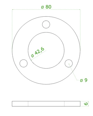 Kotviaca platňa (ø 80x6mm) na trubku ø 42.4mm (otvor ø 42.6mm), brúsená nerez K320 /AISI304 - slide 1