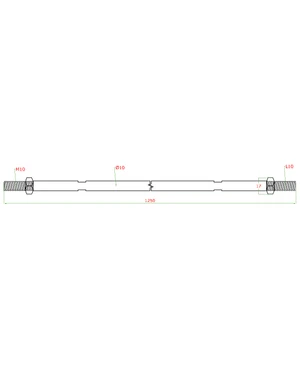 Táhlo pro kotvení skleněného přístřešku (ø10 mm, L:1250 mm, závit:M10, L10), broušená nerez K320 / AISI316 - slide 1