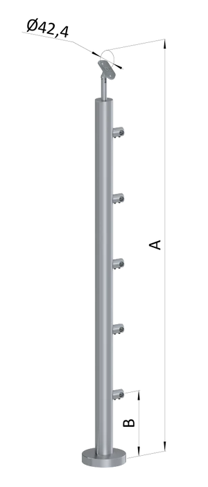 nerezový stĺp, vrchné kotvenie, 5 radový, priechodný, vrch nastaviteľný (ø 42.4x2mm), brúsená nerez K320 /AISI304 - slide 0