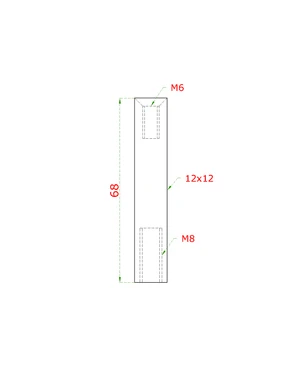 Čep (12x12 mm, L: 68 mm / vnitřní závit M6 - vnitřní závit M8x25 mm), broušená nerez K320 / AISI304 - slide 1