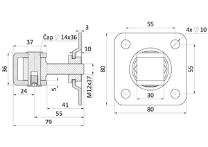 Závěs M12 s plotnou 80x80mm, otvíratelný 90° nastavitelný 1D - slide 1