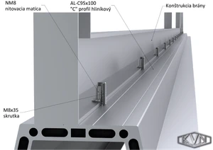 hliníkový samonosný systém 95x100x11mm, posuvnej brány do 150kg/6,5m otvor (AL-C95x100-6,1x W-SET95AL, 12x CREM-05, 1 pár CREM-ALX) - slide 5