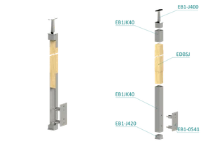 dřevěný sloup, boční kotvení, bez výplně, vršek pevný (40x40mm), materiál: buk, broušený povrch s nátěrem BORI (bezbarvý) - slide 1