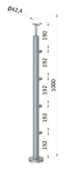 nerezový stĺp, vrchné kotvenie, 4 radový priechodný, vrch pevný (ø 42.4x2mm), brúsená nerez K320 /AISI316
