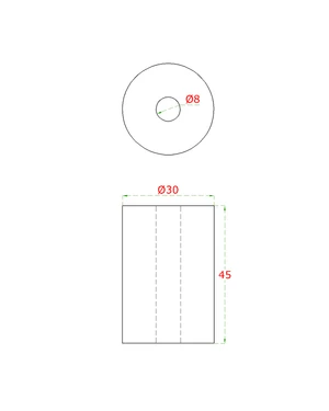 Prechod na vymedzenie vzdialenosti, ø 30mm /ø 8mm /L: 45mm, brúsená nerez K320 /AISI304, bal: 1ks - slide 1