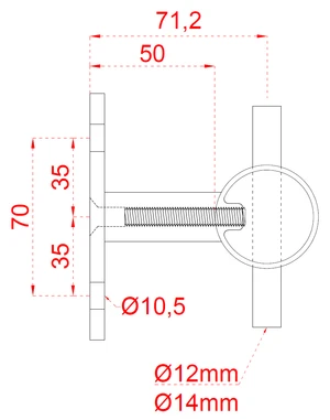 Nerezový sloup, boční kotvení, 4 děrový průchodný, vrch pevný (ø 42,4x2 mm), leštěná nerez / AISI304 - slide 4