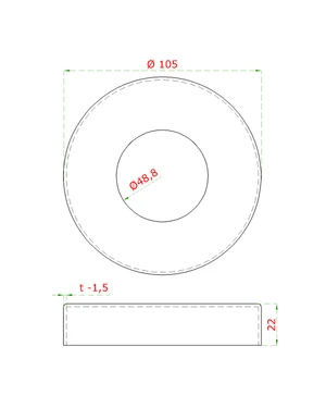 Kryt příruby (ø 105 / 22 mm) na trubku ø 48,3 mm, broušená nerez K320 / AISI304 - slide 1