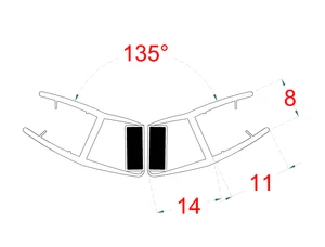 Plastové těsnění magnetické, na sklo 8 mm, mezi dvoje skleněné dveře, 135°, 2200 mm, 2ks - slide 2