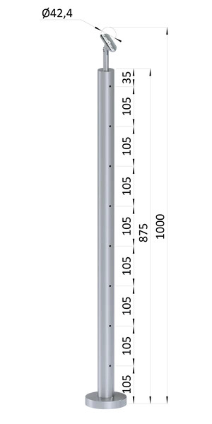 nerezový stĺp, vrchné kotvenie, 8 dierový na lanko, koncový, vrch nastaviteľný (ø 42.4x2mm), brúsená nerez K320 /AISI304 - slide 0