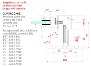 Nerezový sloup, boční kotvení, výplň: sklo, pravý, vrch pevný, (40x40 mm), broušená nerez K320 / AISI304 - slide 4