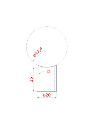 Prechod na vymedzenie vzdialenosti medzi stĺpom ø 42.4mm a kotviacou platňou, ø 20x2.0mm /L:25mm, bez vnútornej skrutky brúsená nerez K320 /AISI304, bal: 1ks - slide 1
