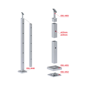 nerezový stĺp, vrchné kotvenie, 5 dierový koncový, vrch nastaviteľný (40x40mm), brúsená nerez K320 /AISI304 - slide 2