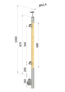 dřevěný sloup, boční kotvení, výplň: sklo, levý, vrch pevný (ø 42mm), materiál: buk, broušený povrch bez nátěru