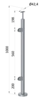nerezový stĺp, vrchné kotvenie, výplň: sklo, ľavý, vrch pevný (ø 42.4x2mm), brúsená nerez K320 /AISI304