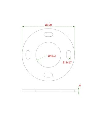 kotviaca platňa (ø100x4mm) na trubku ø 48.3mm (otvor ø48.4mm), bez povrchovej úpravy /AISI304 - slide 1