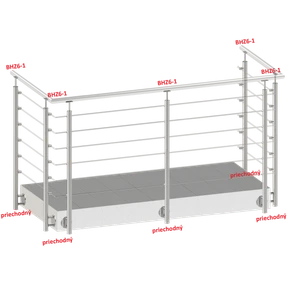 Nerezový sloup, boční kotvení, 6 řadový průchodný, vnitřní, vrch pevný (ø 42,4x2 mm), broušená nerez K320 / AISI3044 - slide 1