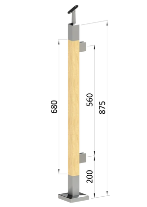 drevený stĺp, vrchné kotvenie, výplň: sklo, pravý, vrch nastaviteľný (40x40mm), materiál: buk, brúsený povrch s náterom BORI (bezfarebný) - slide 0