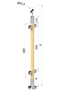dřevěný sloup, vrchní kotvení, výplň: sklo, průchozí, vrch nastavitelný (ø 42mm), materiál: buk, broušený povrch bez nátěru