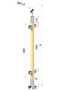 drevený stĺp, vrchné kotvenie, výplň: sklo, priechodný, vrch nastaviteľný (ø 42mm), materiál: buk, brúsený povrch bez náteru