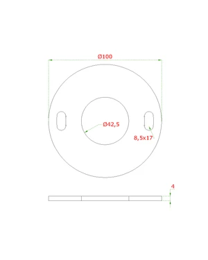 Kotviaca platňa (ø100x4mm) na trubku ø 42.4mm (otvor ø42.5mm), bez povrchovej úpravy /AISI304 - slide 1