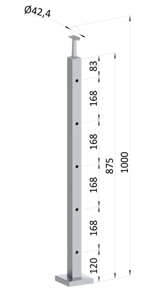 Nerezový sloup, vrchní kotvení, 5děrový průchozí - slide 0