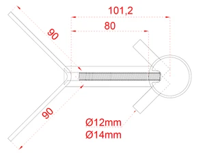 nerezový sloup, boční kotvení rohové, 4 děrový, rohový: 90°, vrch pevný (ø 42.4x2mm), broušená nerez K320 /AISI304 - slide 4