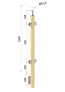 dřevěný sloup, boční kotvení, výplň: sklo, průchozí, vrch pevný (40x40mm), materiál: buk, broušený povrch s nátěrem BORI (bezbarvý)