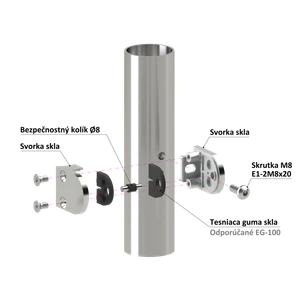 Svorka skla na trubku ø 48.3mm (50x40x26mm), pre sklo 6-10.76mm,  brúsená nerez K320 /AISI304/, balenie neobsahuje gumičky na sklo - slide 3