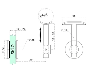 Držák madla pevný na trubku ø 42,4 mm, broušená nerez K320 / AISI304 - slide 1