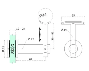 Držiak madla pevný na trubku ø 42.4mm, brúsená nerez K320 /AISI304 - slide 1