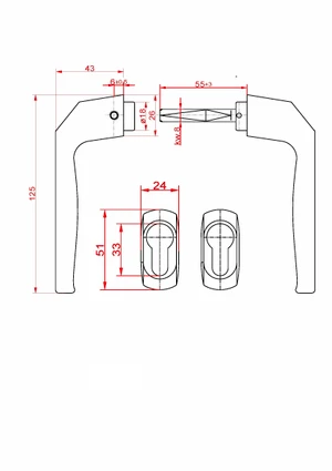 Klika AL, 125 x 41 mm, ø 19 mm, štítek 23 x 50 mm, černá prášková barva vypalovaná, s otvorem pro stavební vložku, pár - slide 2