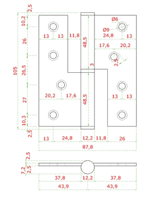 nerezové panty 2ks (levé), 100x88x2.5mm, max. nosnost: 80 kg (2 panty), broušená nerez K320 /AISI304 - slide 3