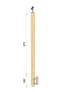 Dřevěný sloup, boční kotvení, bez výplně, vnější, vrch nastavitelný, (40x40 mm), materiál: buk, broušený povrch bez nátěru