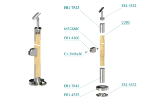 drevený stĺp, vrchné kotvenie, výplň: sklo, ľavý, vrch nastaviteľný (ø 42mm), materiál: buk, brúsený povrch s náterom BORI (bezfarebný) - slide 1