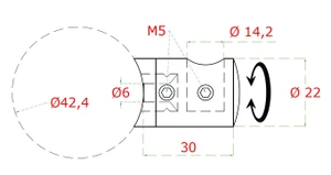Držiak tyče ø 14mm (koncový-ľavý) na trubku ø 42.4mm (30x22mm), brúsená nerez K320 /AISI304 - slide 1