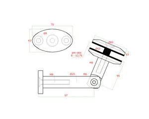 Kotvení spodní na skleněný přístřešek (pro sklo 8,00 - 12.76 mm), broušená nerez K320 / AISI304 - slide 1