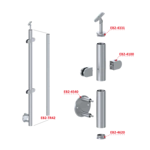 Nerezový sloup, boční kotvení, výplň: sklo, průchozí, vrch nastavitelný (ø 42,4x2 mm), broušená nerez K320 / AISI316 - slide 2