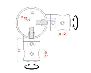 Nerezový sloup, vrchní kotvení, 6 řadový, rohový: 90°, vrch pevný (ø42,4x2 mm), broušená nerez K320 / AISI304 - slide 3