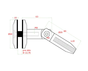 kotvenie  (sklo / tiahlo)  na sklenený prístrešok (pre sklo 8.00 - 12.76mm, závit L10), brúsená nerez K320 /AISI304 - slide 1