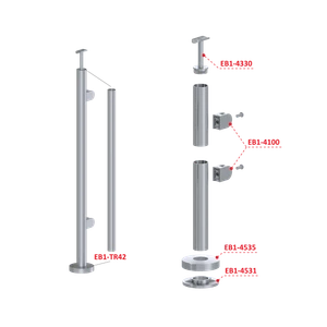 nerezový sloup, vrchní kotvení, výplň: sklo, pravý, vrch pevný, (ø 42.4x2mm), broušená nerez K320 /AISI304 - slide 2