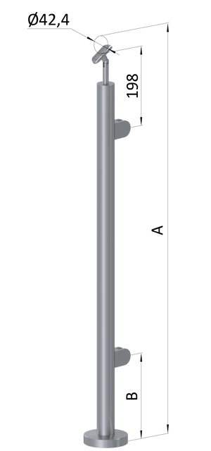 nerezový stĺp, vrchné kotvenie, výplň: sklo, pravý, vrch nastaviteľný (ø 42.4x2mm), leštená nerez /AISI304 - slide 0