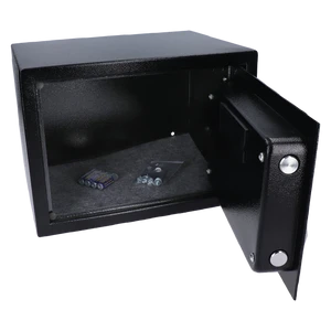 Nábytkový elektronický trezor (350x250x250mm), tloušťka: dveří 3mm, tělo 1mm, vnitřní rozměry 245x185x245mm, barva: černá, balení obsahuje 4x baterie a kotvy do stěny - slide 2