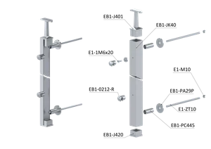 Nerezový sloup na francouzský balkón, boční kotvení, 5 řadový, pravý, vrch pevný, (40x40x2.0 mm), broušená nerez K320 /AISI304 - slide 3