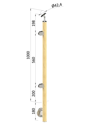 dřevěný sloup, boční kotvení, výplň: sklo, levý, vrch nastavitelný (ø 42mm), materiál: buk, broušený povrch s nátěrem BORI (bezbarvý) - slide 0