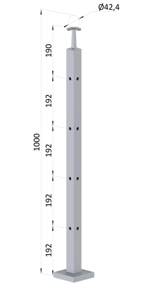 nerezový stĺp, vrchné kotvenie, 4 dierový rohový, vrch pevný (40x40mm), brúsená nerez K320 /AISI304 - slide 0