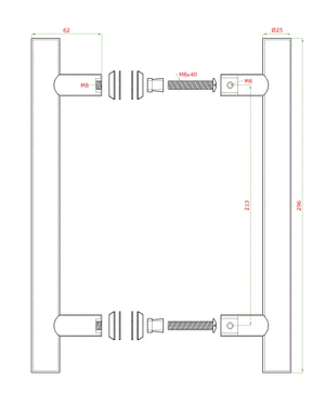 Nerezové madlo na dvere (296mm / ø 25mm), na sklo 8-12mm, brúsená nerez K320 /AISI304 - slide 2